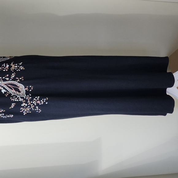 J. Jill Navy Embroidered Bohemian Floral Cotton Relaxed Midi Dress - Size Medium - Picture 7 of 15